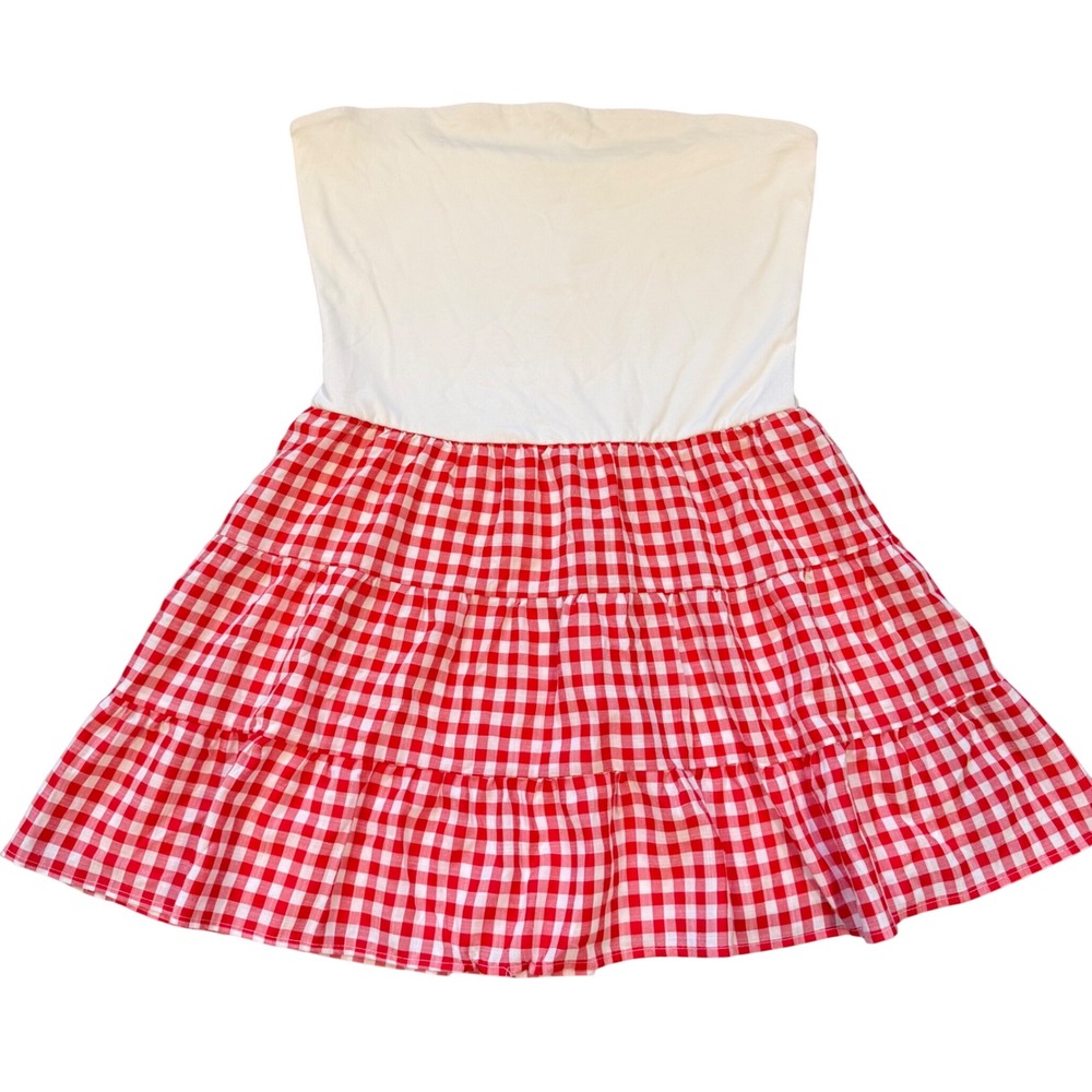 Thirty Thirty LA Red Gingham Tiered Strapless Mini Tube Dress XL New 7D0EQ434